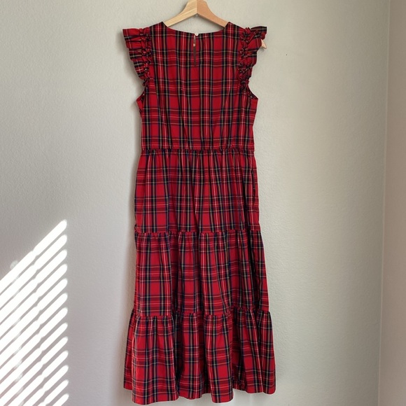 J Crew Tartan Plaid Christmas Holiday Flutter Sleeve Tiered Midi Dress 10 - Picture 6 of 11